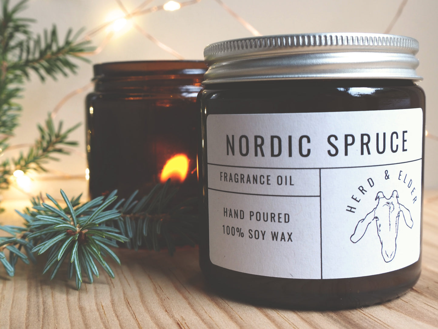 Christmas Soy Wax Candle with Nordic Spruce fragrance, hand poured and perfect for festive home ambiance.