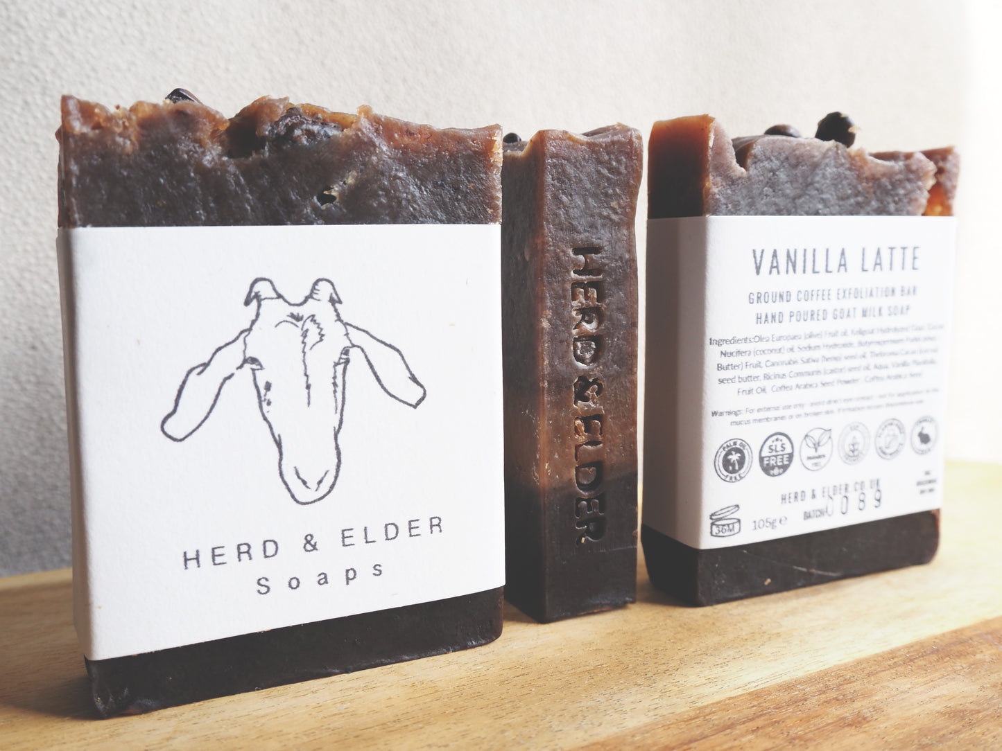 Goats Milk Soap Bar featuring Vanilla Latte Coffee, a creamy exfoliating blend for a luxurious cleanse.