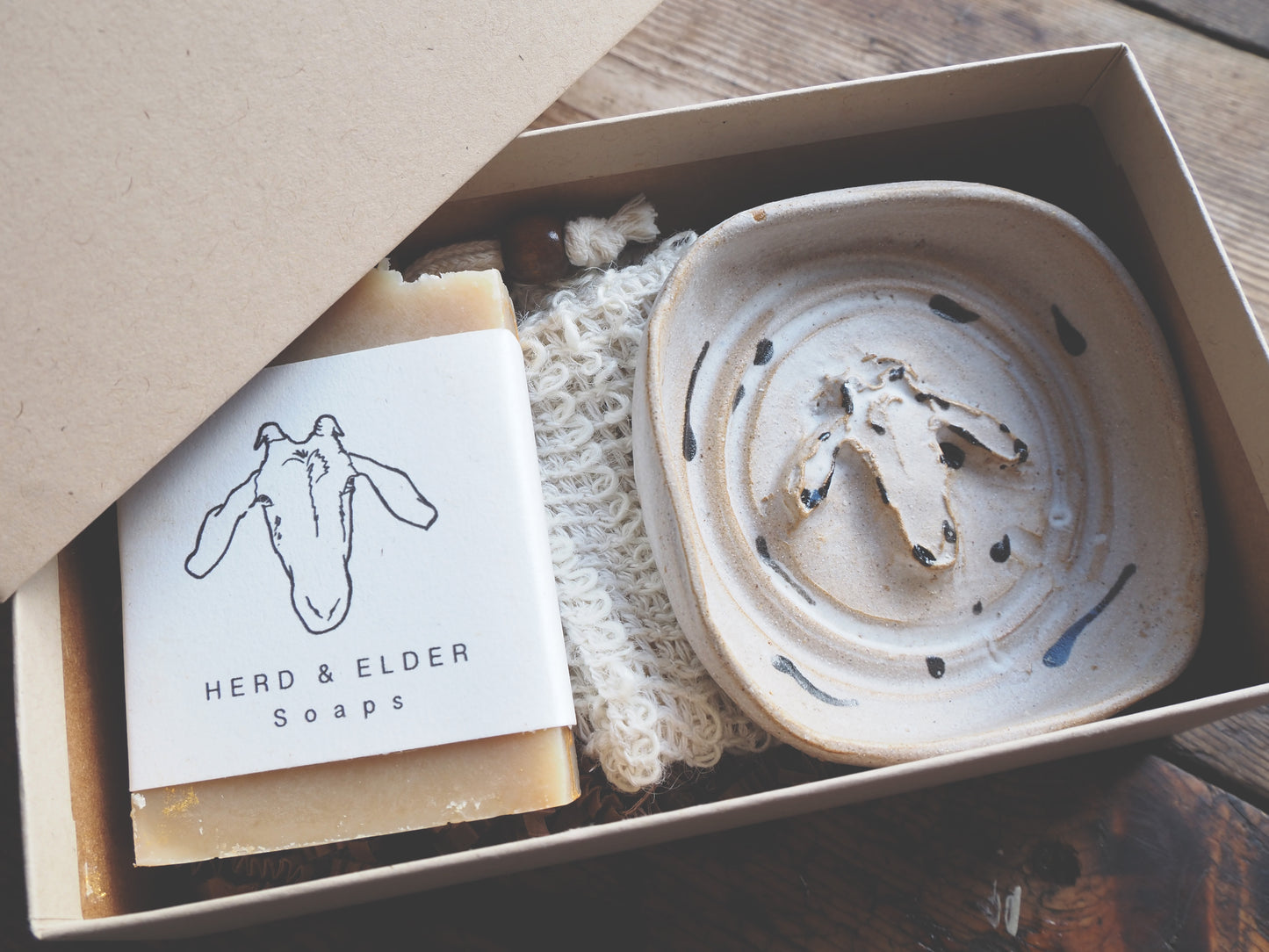 Gift Set - White Stoneware Soap Dish & Soap