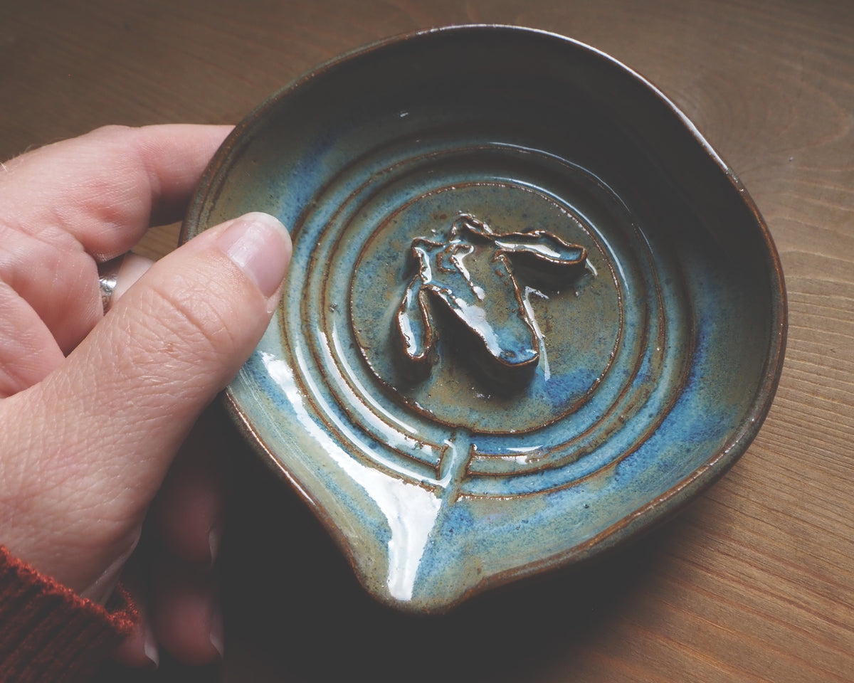 Blue Glazed Stoneware Soap Dish