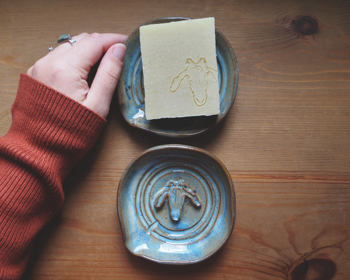 Blue Glazed Stoneware Soap Dish