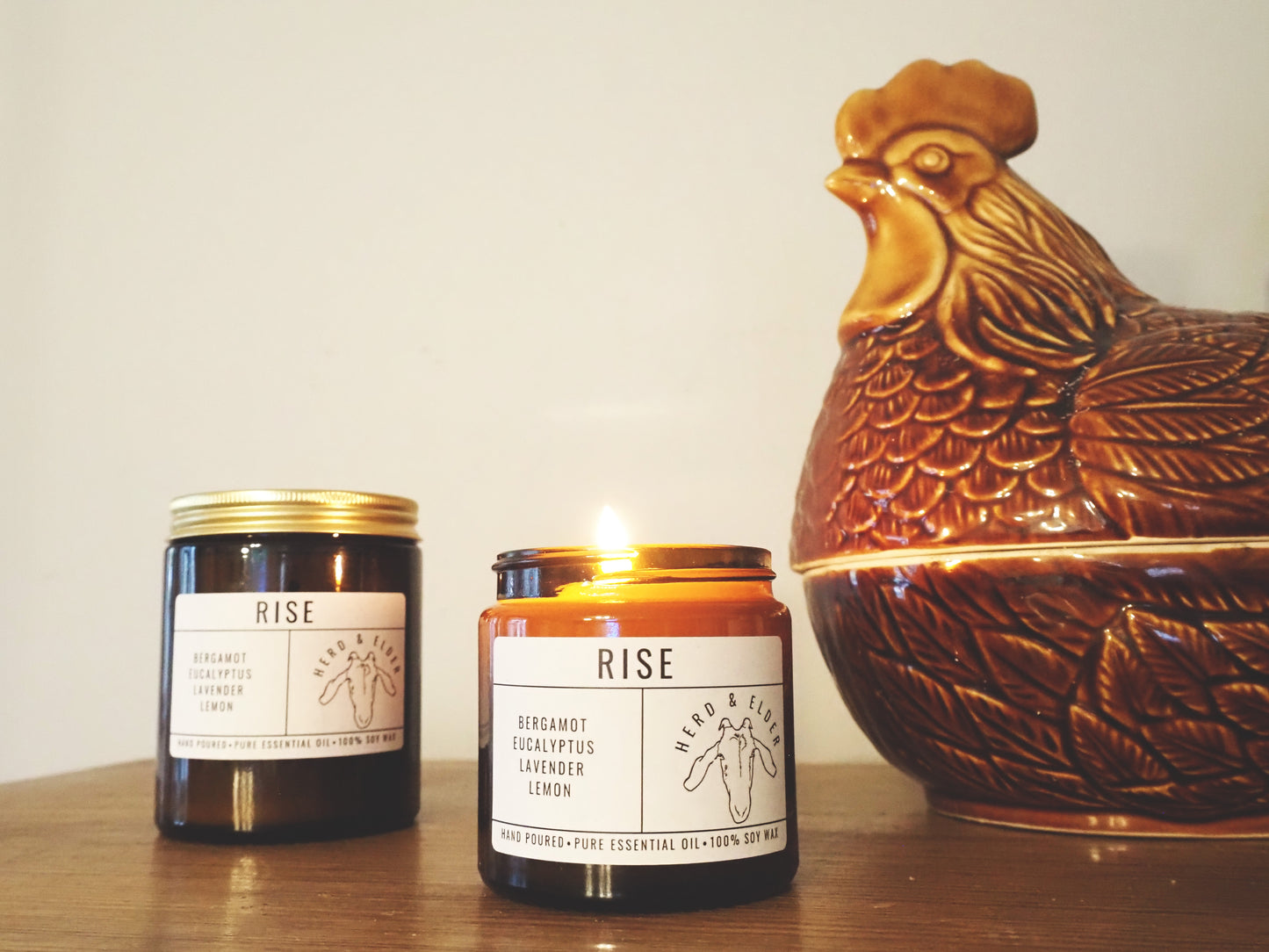 RISE Essential Oil Candle – Uplifting Blend with Bergamot, Lemon, Eucalyptus & Lavender