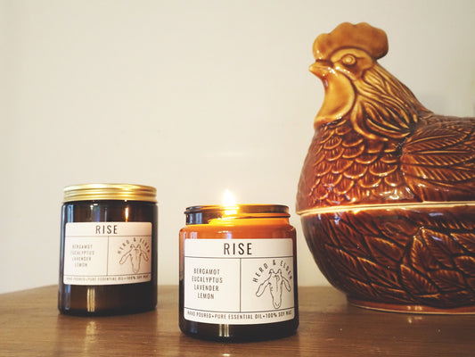 RISE Essential Oil Candle – Uplifting Blend with Bergamot, Lemon, Eucalyptus & Lavender