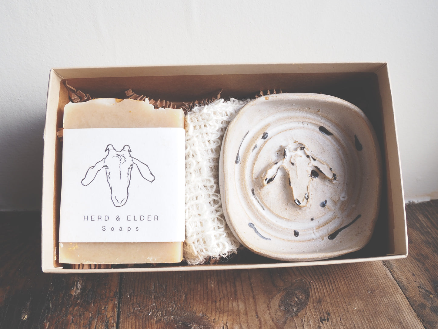 Gift Set - White Stoneware Soap Dish & Soap