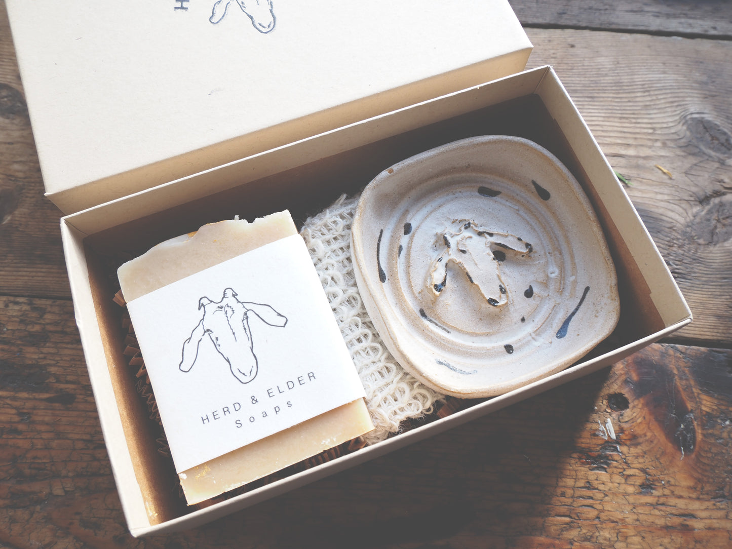 Gift Set - White Stoneware Soap Dish & Soap