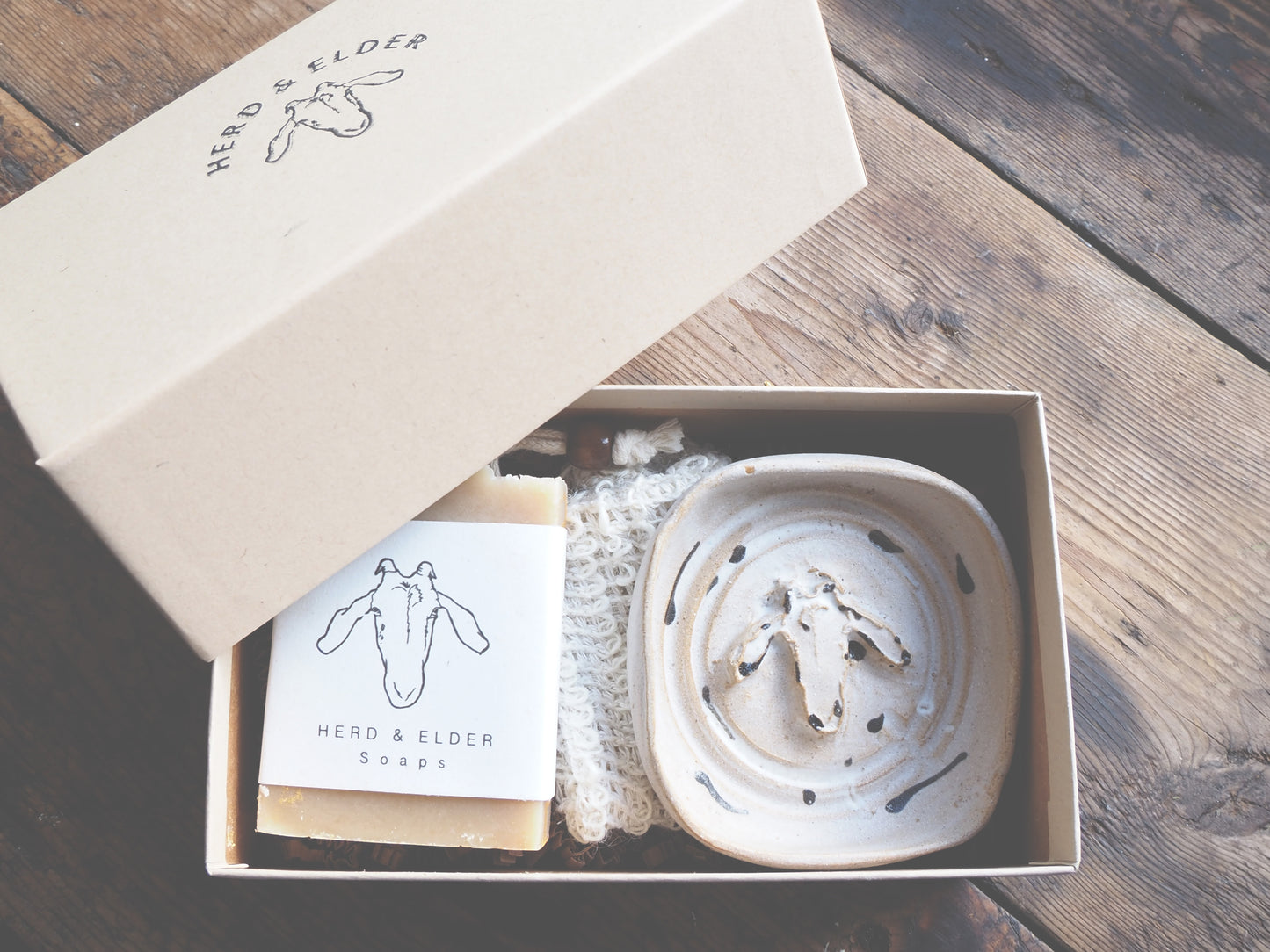 Gift Set - White Stoneware Soap Dish & Soap