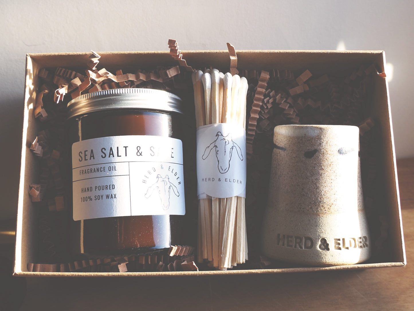 Gift Box - Soy Candle & Match Pot Gift Set - White Glazed Pot