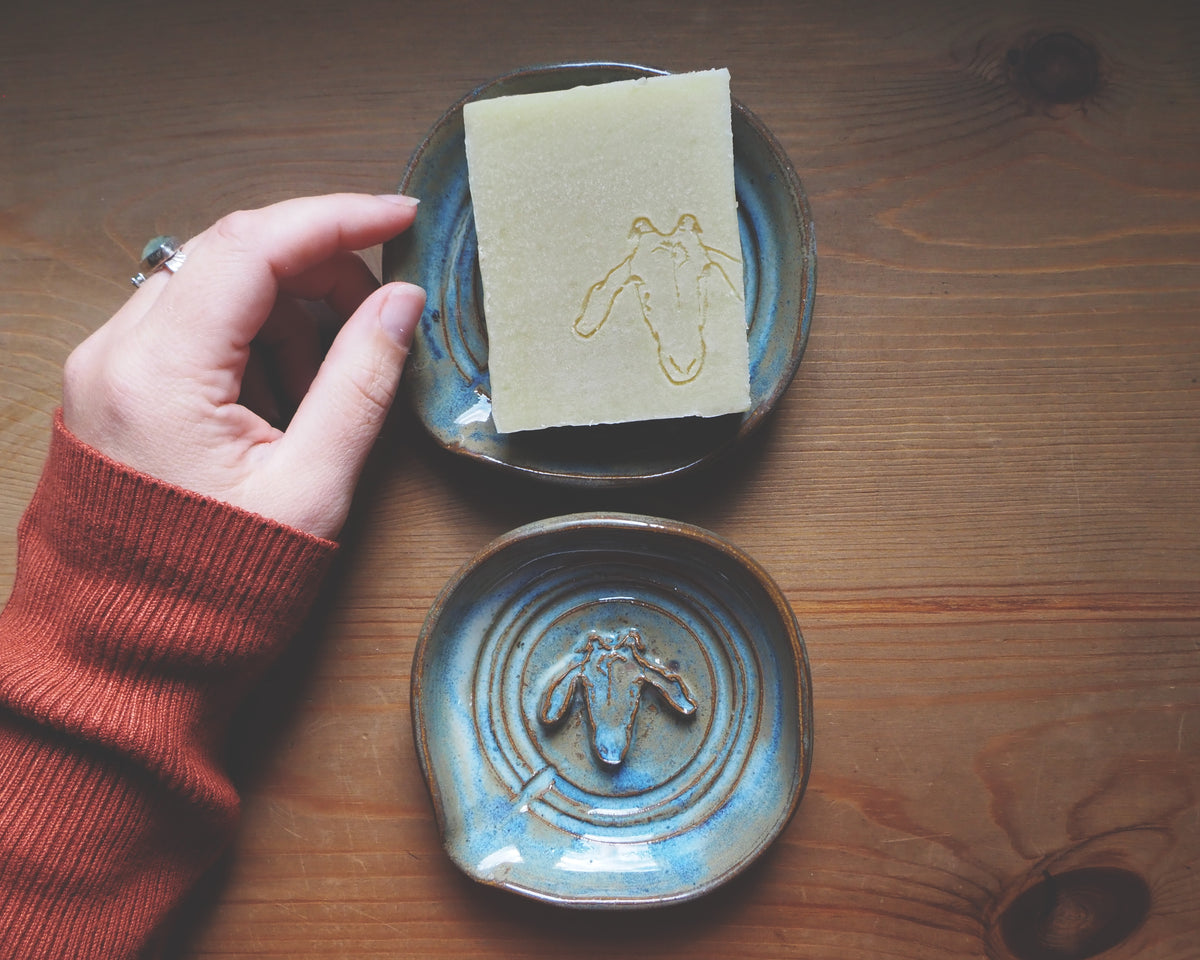 Blue Glazed Stoneware Soap Dish