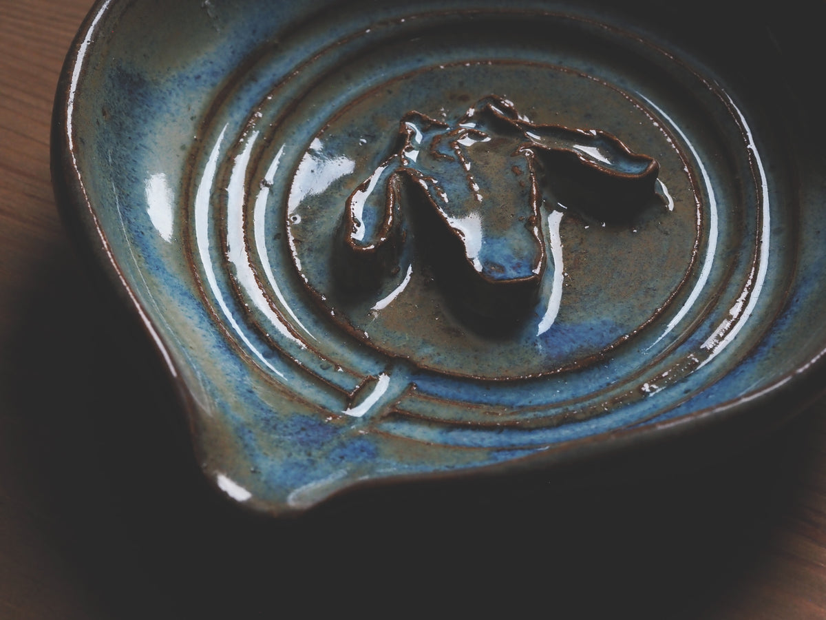 Blue Glazed Stoneware Soap Dish