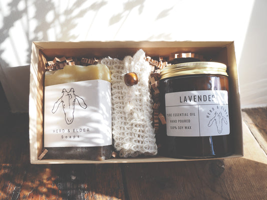 GIFT SET - Essential Oil Candle & Goat Milk Soap - Choose Your Own, eco-friendly, handmade in the UK, perfect for gifting.