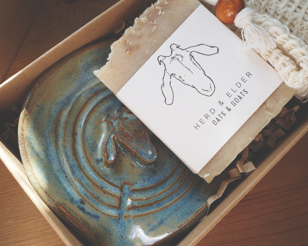 Gift Set - Blue Handmade Soap Dish & Soap Gift Set