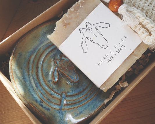 Gift Set - Blue Handmade Soap Dish & Soap Gift Set