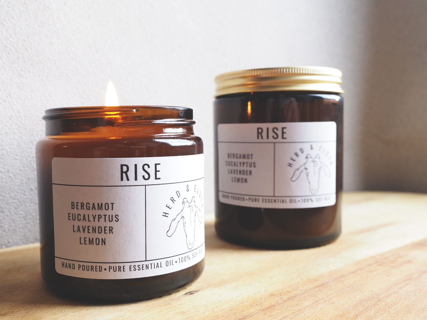 RISE Essential Oil Candle – Uplifting Blend with Bergamot, Lemon, Eucalyptus & Lavender