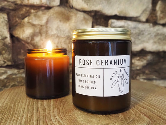 Rose Geranium Soy Candle – Calming Floral Scent with Pure Essential Oils