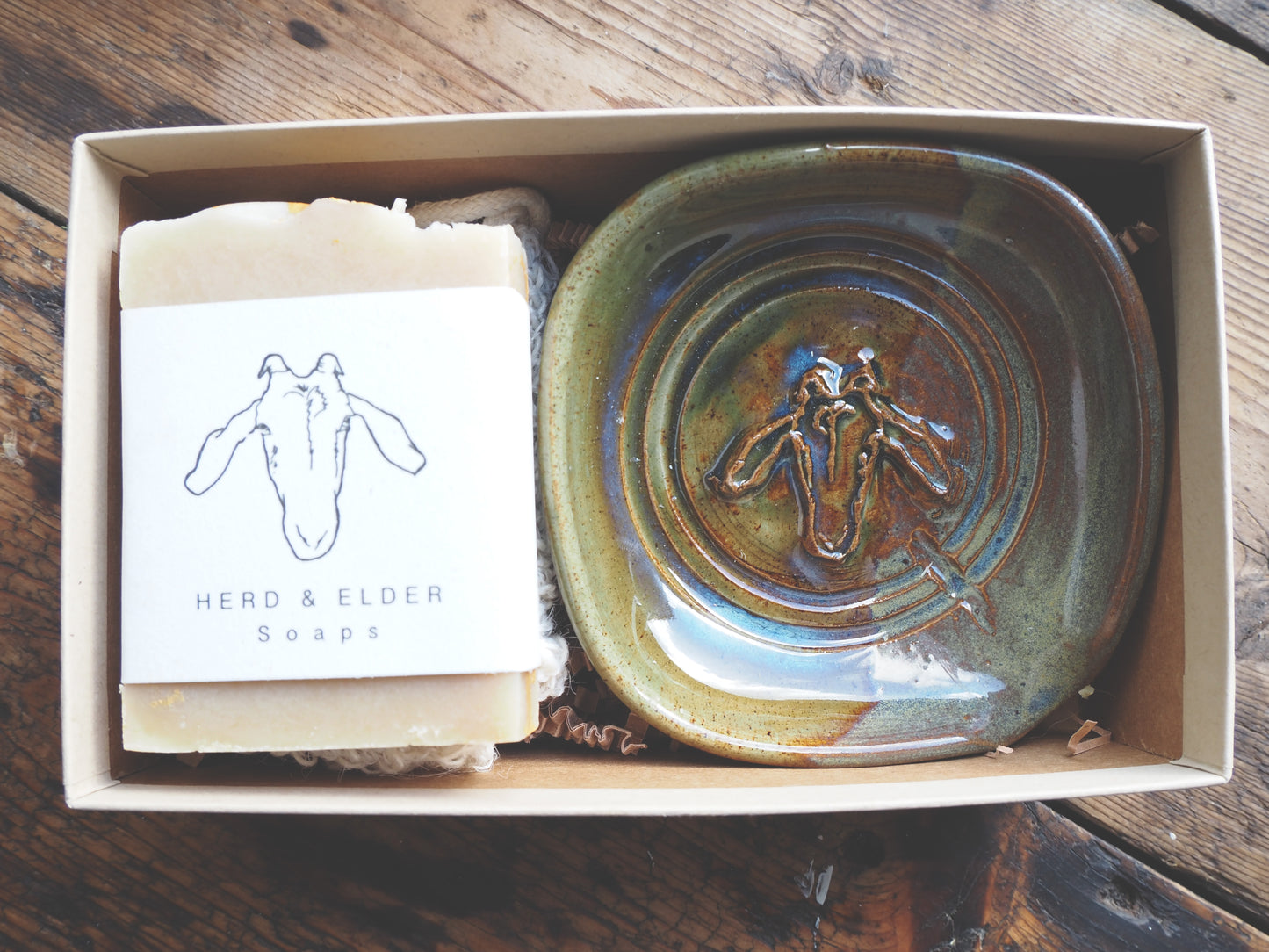 Gift Set - Green Handmade Soap Dish & Soap Gift Set