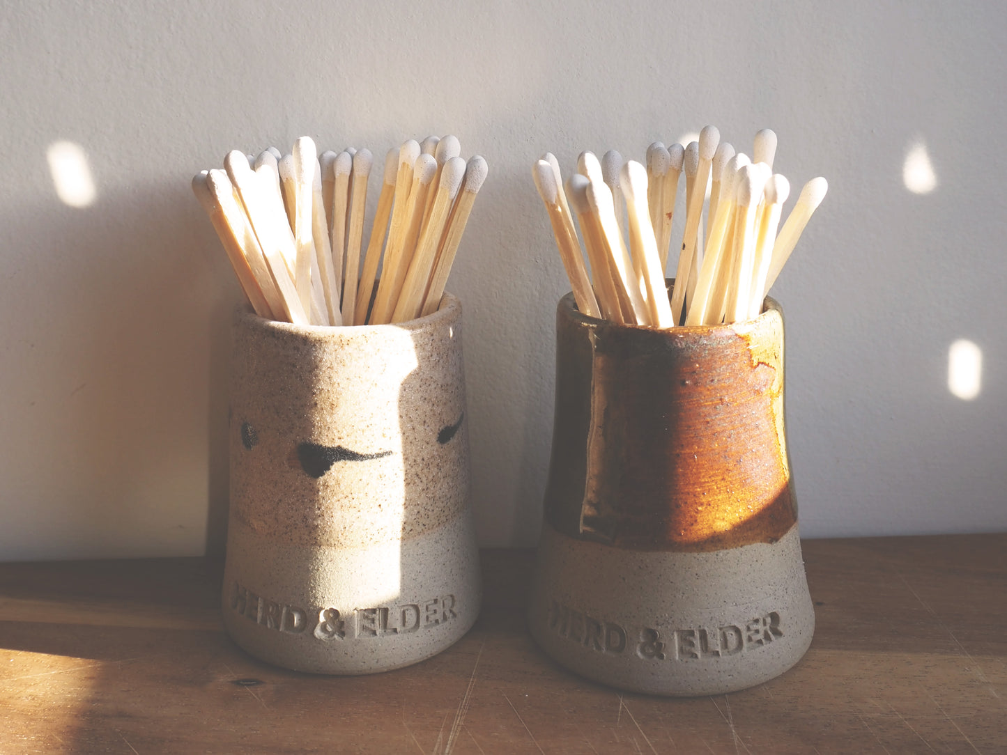 Gift Set - Candle & Match Striker Pot - Green / Brown Glazed Pot